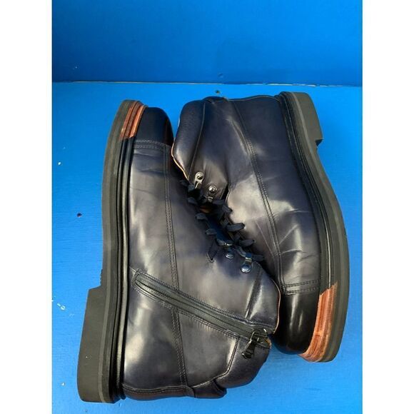 SANTONI EVEREST HIKING BOOT US 9.5 D DERBY BURNISHED NAVY ZIPPER - Picture 6 of 8